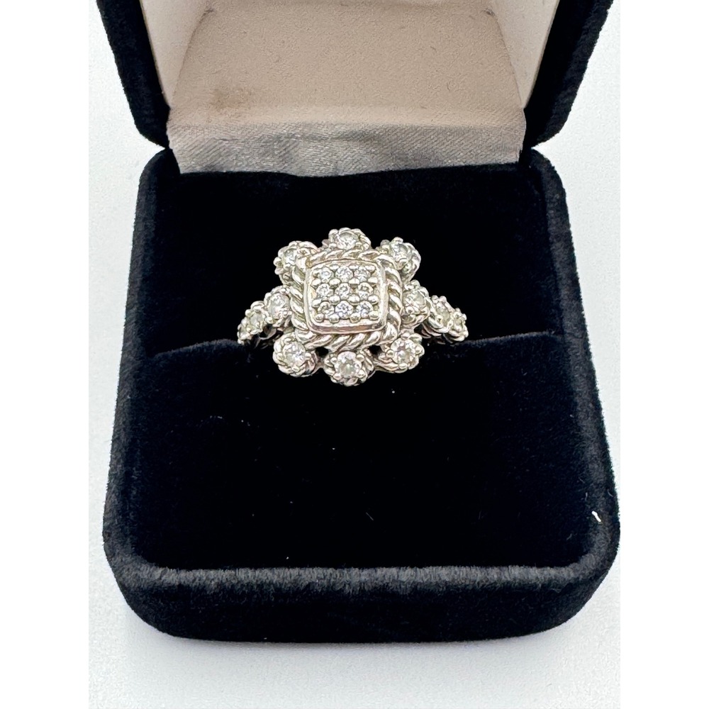 Judith Ripka Diamonique Signature Flower Sterling Silver Ring Size 6